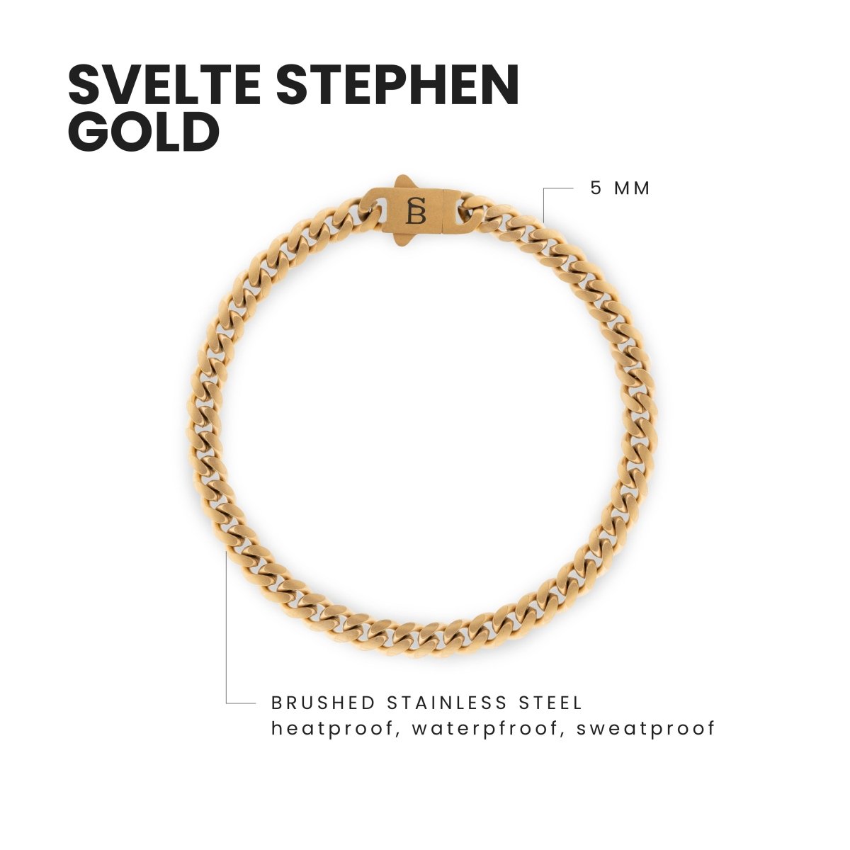 Svelte Stephen 5mm Chain Bracelet 18K Gold - STEEL & BARNETT