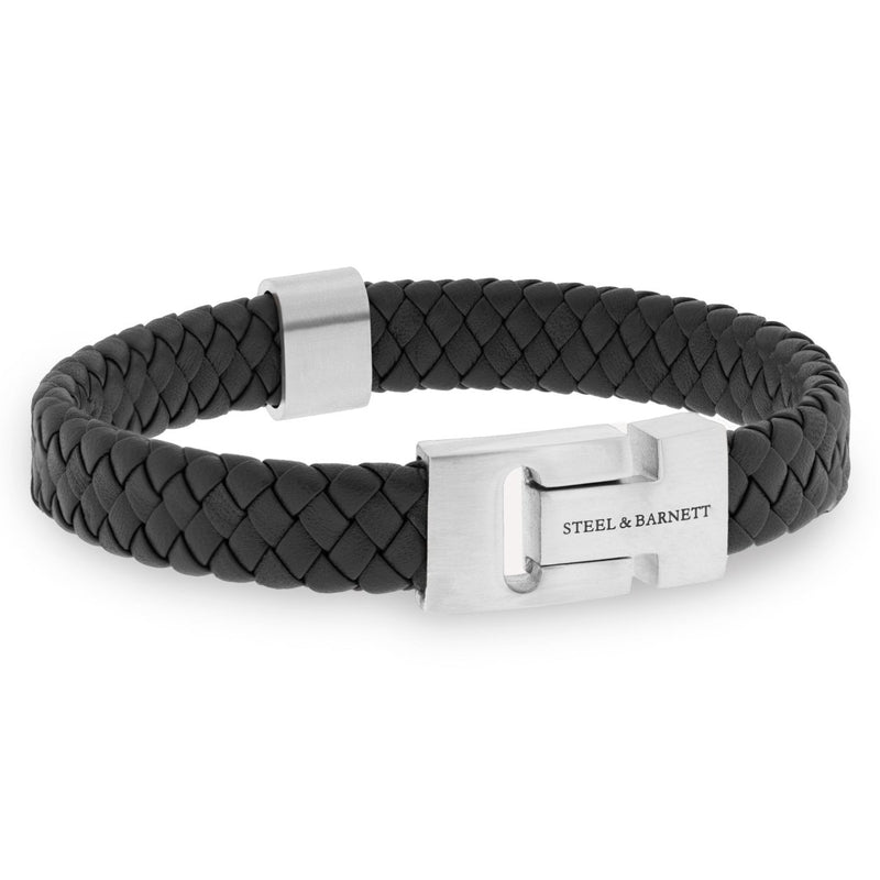Thick Braided Black Leather Bracelet For Men