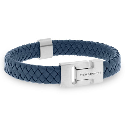 Thick Braided Blue Leather Bracelet For Men - STEEL & BARNETT