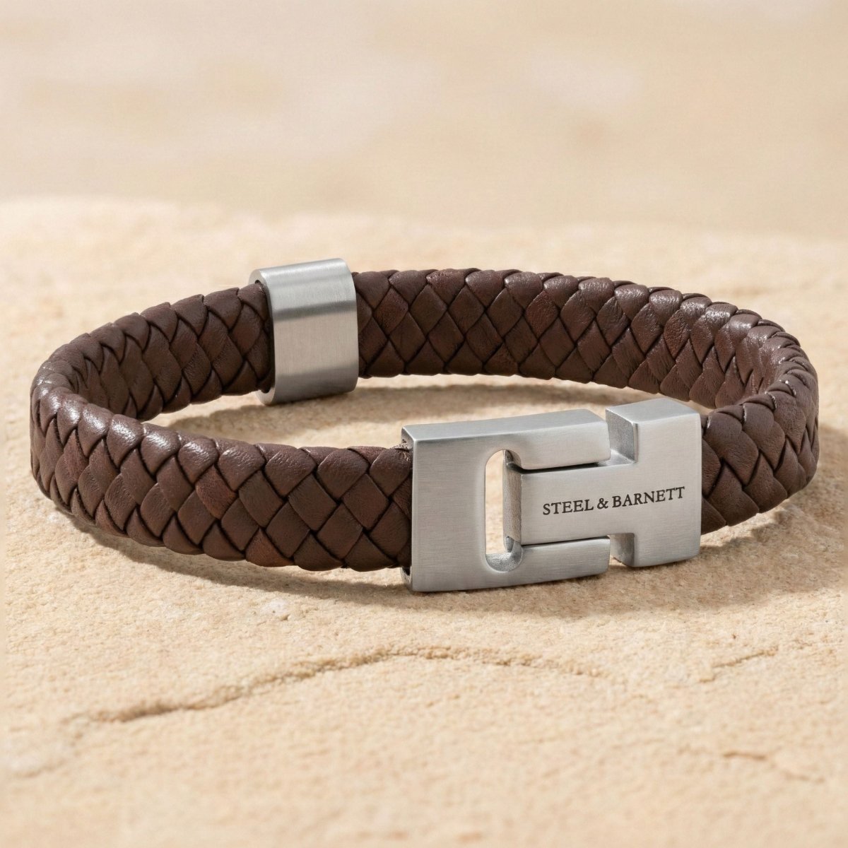 Thick Braided Brown Leather Bracelet For Men - STEEL & BARNETT