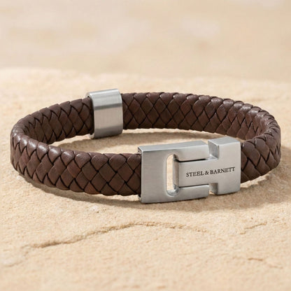 Thick Braided Brown Leather Bracelet For Men - STEEL & BARNETT