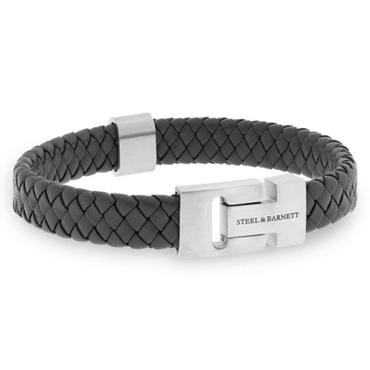 Thick Braided Dark Gray Leather Bracelet For Men - STEEL & BARNETT