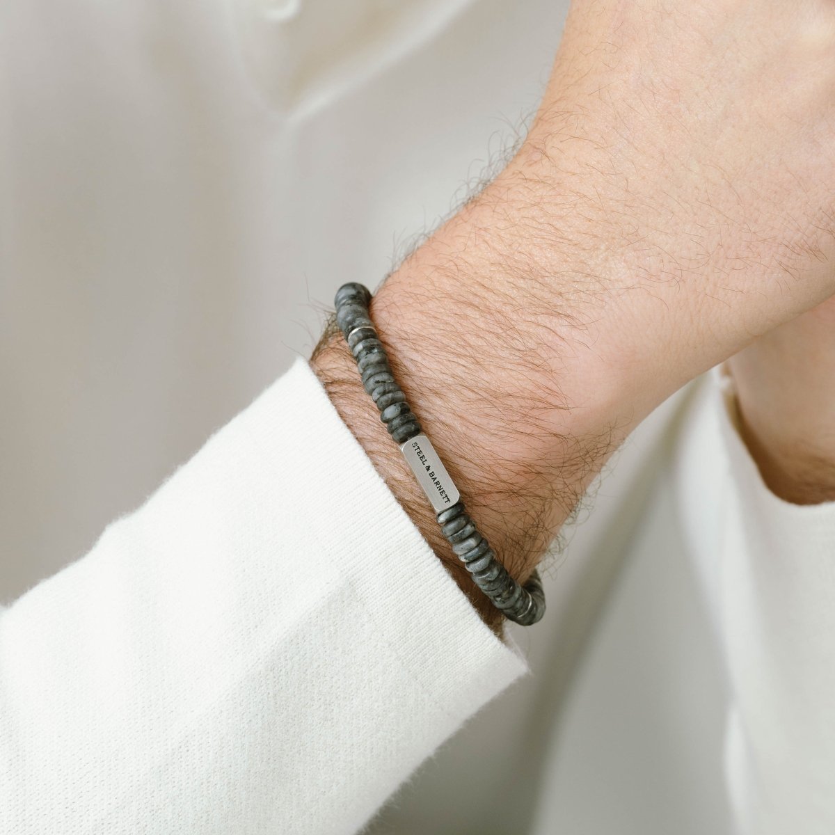 two tone matte labradorite disc beaded bracelet for men