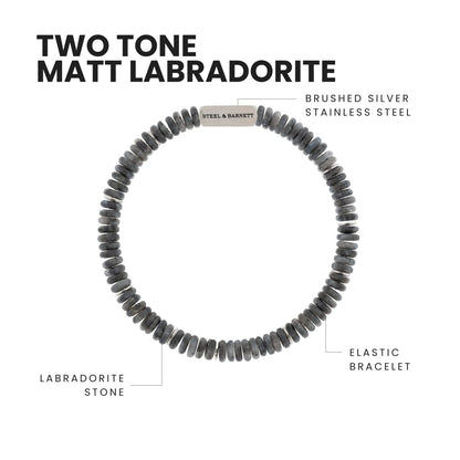 Two Tone Disc Gemstone Bracelet Matt Labradorite - STEEL & BARNETT