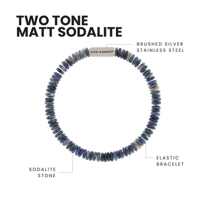Two Tone Disc Gemstone Bracelet Matt Sodalite - STEEL & BARNETT
