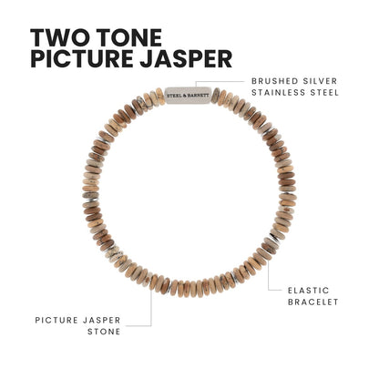 Two Tone Disc Gemstone Bracelet Picture Jasper - STEEL & BARNETT