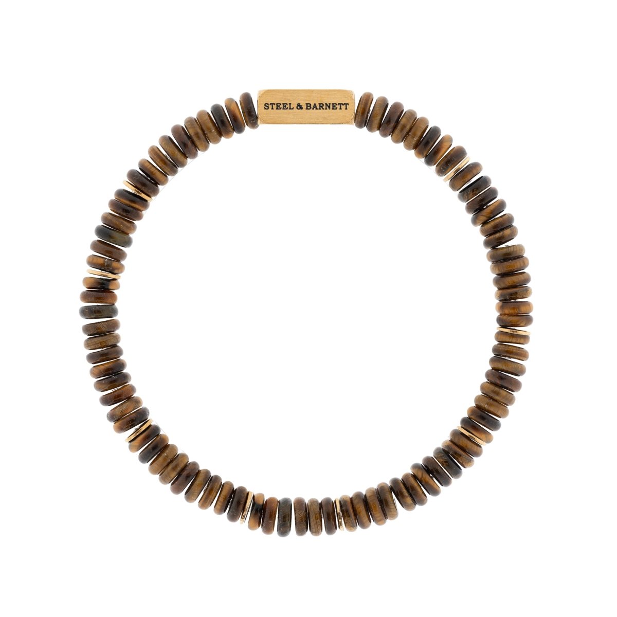 Two Tone Tiger Eye Gemstone Stretch Disc Bracelet with Plated 18K Gold