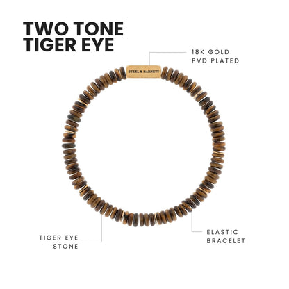 Two Tone Disc Gemstone Bracelet Tiger Eye/18K Gold - STEEL & BARNETT