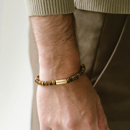 Two Tone Disc Gemstone Bracelet Tiger Eye/18K Gold - STEEL & BARNETT